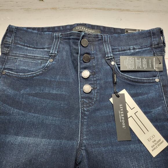 Liverpool Gia Glider Skinny Jeans Exposed Button Pull On Cornell Dark Wash 4 27 - Picture 5 of 10
